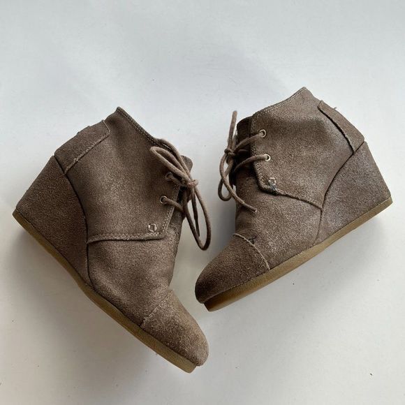 Toms Metallic Desert Wedge Bootie Boot Bronze Lace Up Round Cap Womens S… - Picture 6 of 9